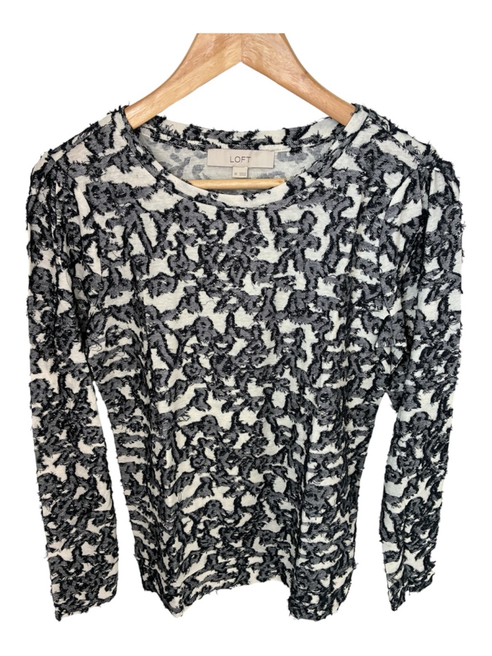 LOFT Top Women’s XS Dark Blue & White Textured Crewneck Lace 100% Cotton NWT